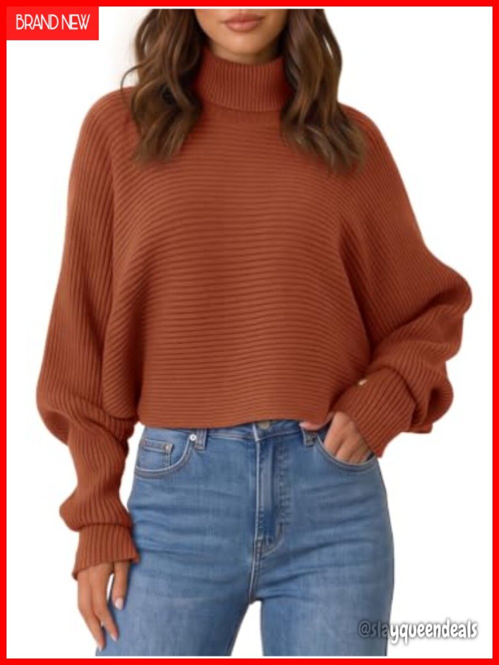 Batwing Sleeve Turtleneck Knit Pullover Sweater
